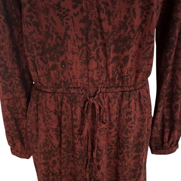 Garnet Hill Ines Women's Size Small Animal Print Dress Blouson Pockets LS Maroon - Picture 3 of 7